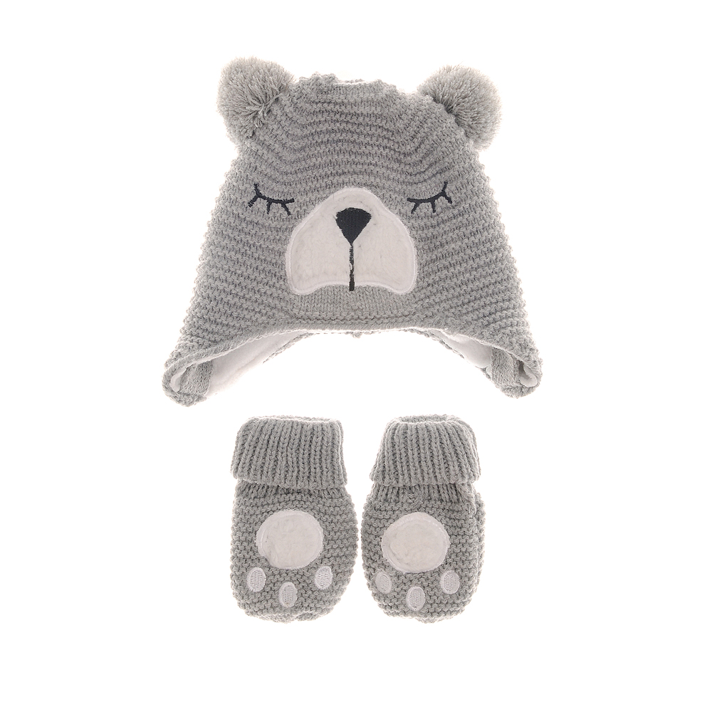 Grey Bear Woolly Hat and Mittens